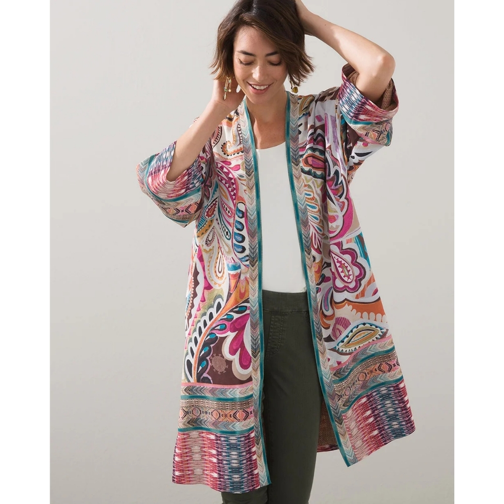 Chico's Modern Paisley Drama Kimono  XXS/XS